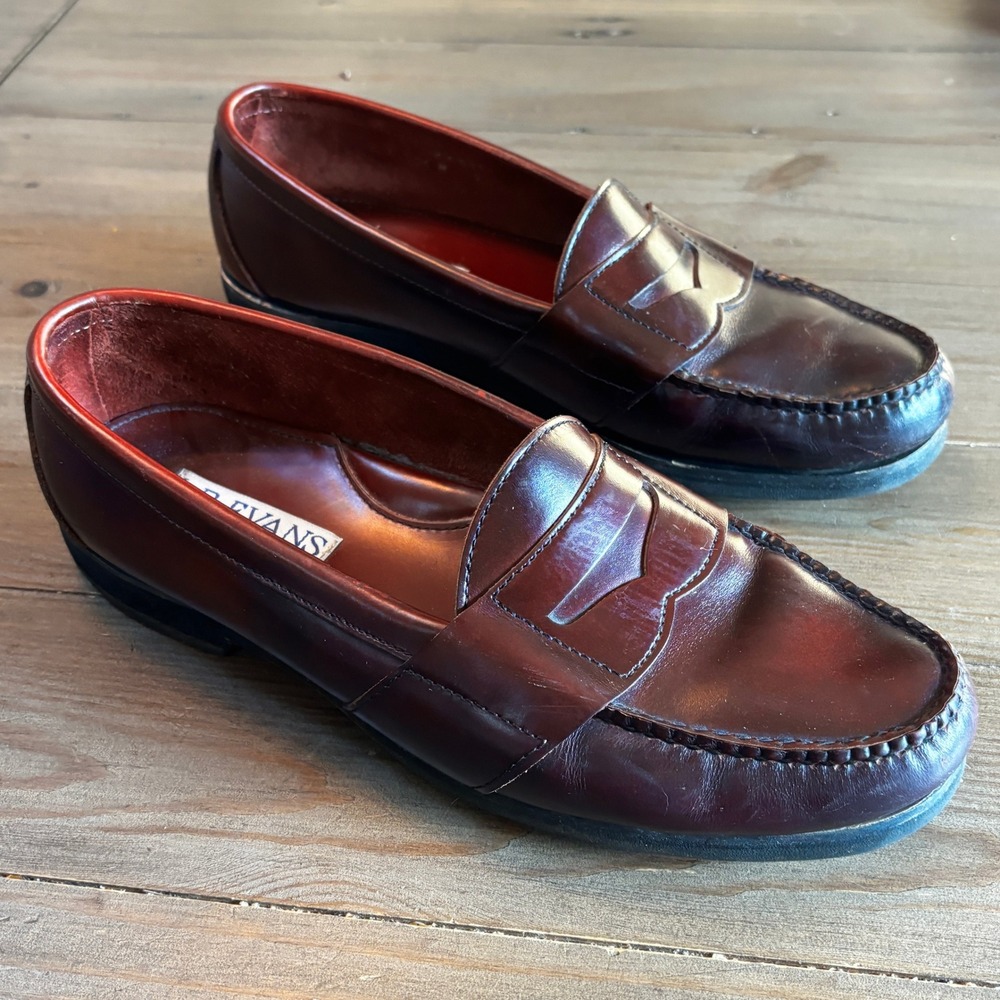 L.B. Evans Penny Loafers 10.5 M Shoes Leather Vibram Sole Burgundy/Oxblood USA